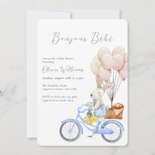 Invitación Bienvenida Bebé Croissant Globo Bicicleta Shower d