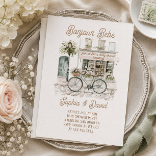 Invitación Bienvenida Bebé Floral Baby Shower Francés