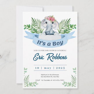 Invitación Bienvenida Bebé Niño Ducha Elefante