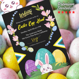 Invitación Bienvenida Caza de Huevos de Pascua con conejo y d
