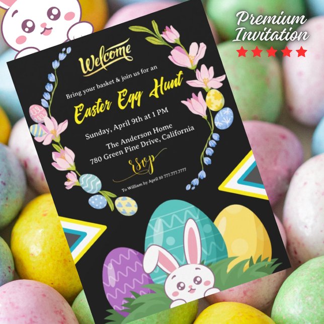 Invitación Bienvenida Caza de Huevos de Pascua con conejo y d (Subido por el creador)