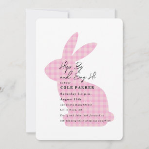Invitación Bienvenida conejito de cuadros rosados para baby s