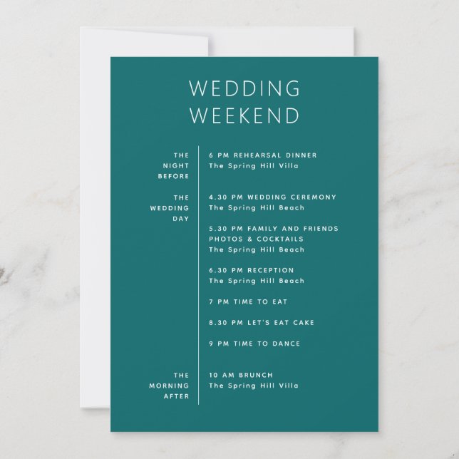 Invitación Bienvenida de Boda. Cronología Moderna de Fin de S (Reverso)
