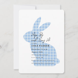 Invitación Bienvenida Fiesta de Baby Blue Gingham Bunny Baby 