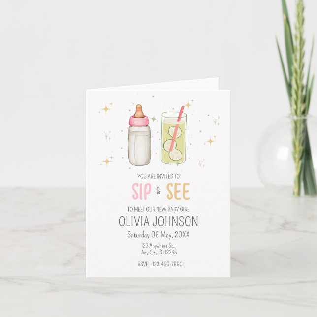 Invitación Bienvenida Fiesta de Cumpleaños de la Bebé Niña Si (Anverso)