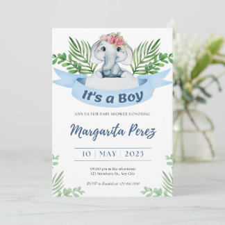 Invitación Bienvenida Ilustracion de Bebé Niño Ele