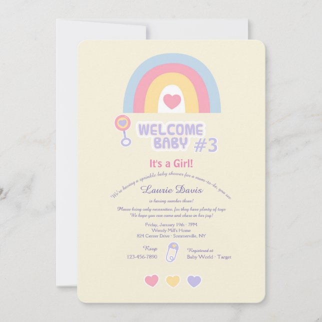 Invitación Bienvenida lluvia de bebé (Anverso)
