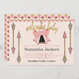 Invitación Bienvenida Niña Bebé - Teepee y Flechas