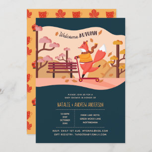 Invitación Bienvenida Otoño Cosy Fox Folk Art Baby Shower