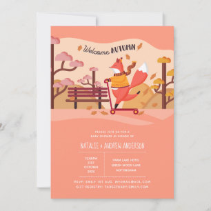 Invitación Bienvenida Otoño Cosy Fox Folk Art Baby Shower