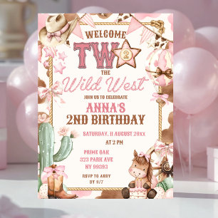 Invitación Bienvenida Rosa al Salvaje Oeste Segunda Cumpleaño