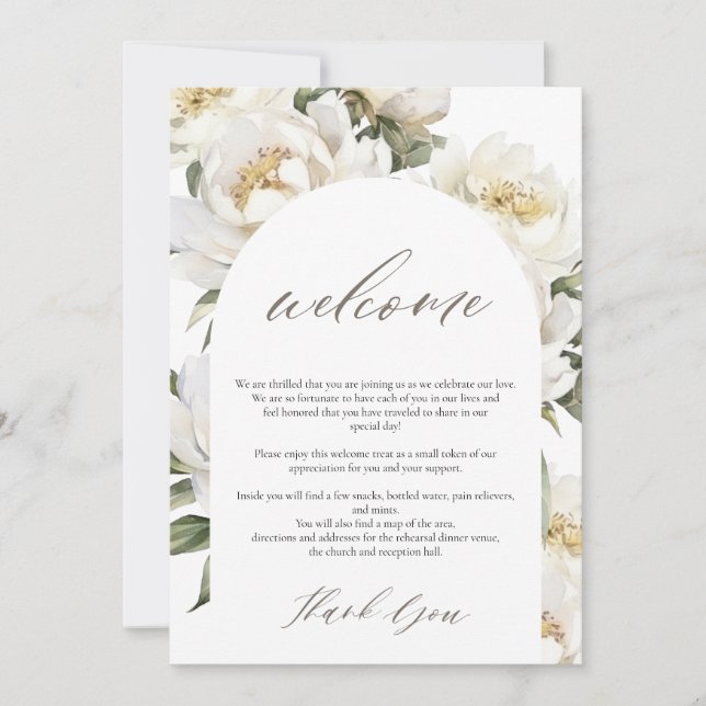 Invitación Bienvenida y Boda Itinerario Peony Blanco (Anverso)
