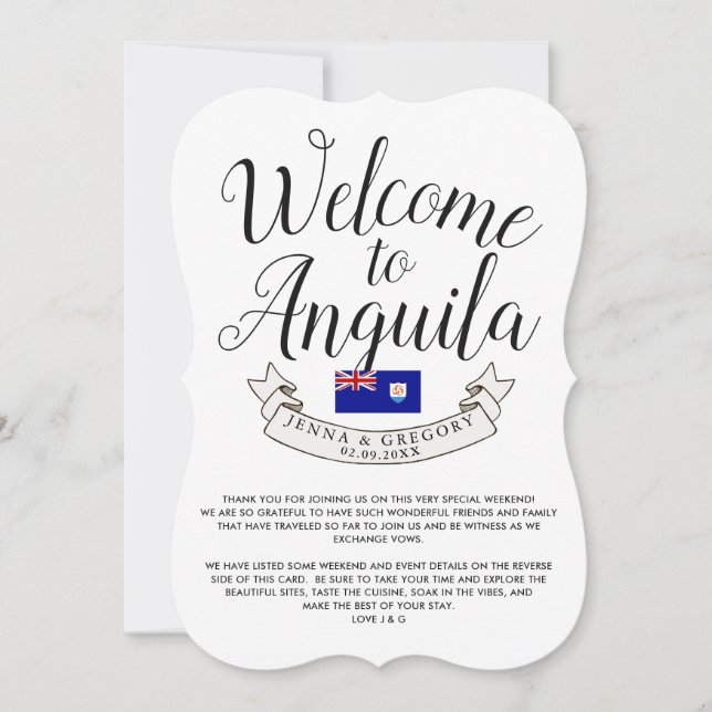 Invitación Bienvenido a Anguila | Favor de Boda de Destino (Anverso)