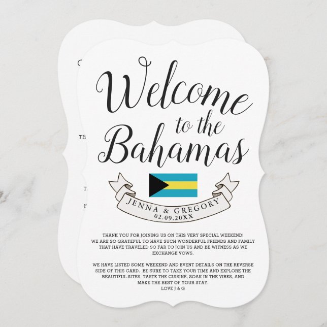 Invitación Bienvenido a Bahamas | Boda de Destino Personaliza (Anverso / Reverso)