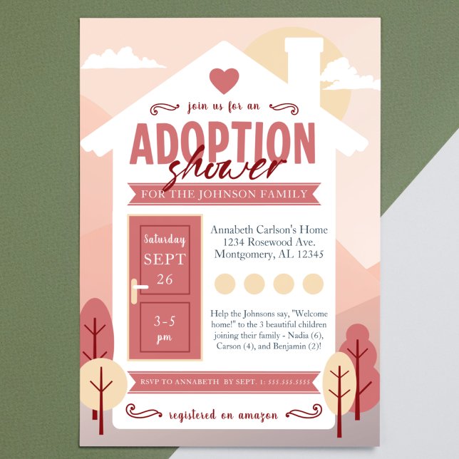 Invitación "Bienvenido a casa" - Niños adoptivos / Baby Showe ("welcome home" adoption child / baby shower invitation. gender neutral boy or girl foster care adopt)
