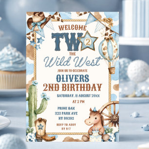 Invitación Bienvenido Azul al Oeste Salvaje Segundo Cumpleaño