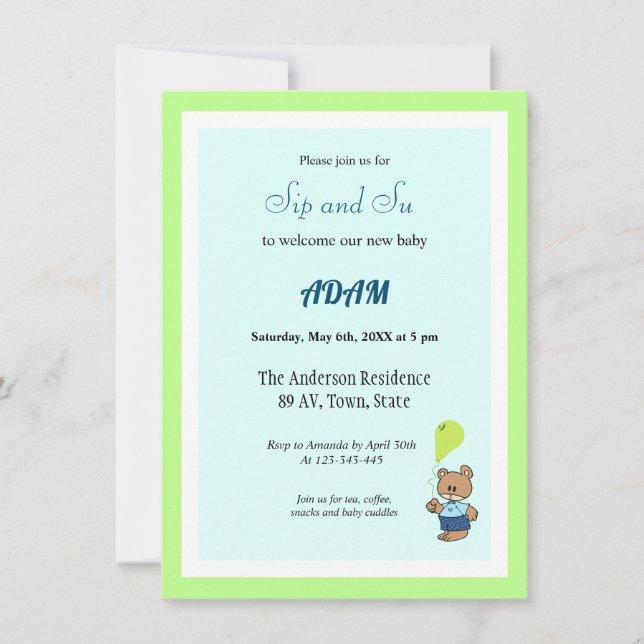 Invitación bienvenido bebé niño (Anverso)