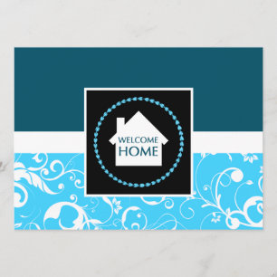 Invitación bienvenido damasco azul hogar