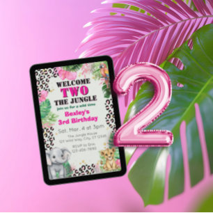 Invitación Bienvenido DOS Cumpleaños 2 Jungle Pink
