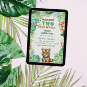 Invitación Bienvenido DOS Jungla, Acuarela 2do Cumpleaños