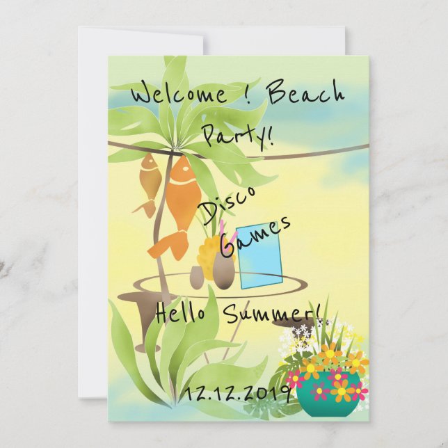 Invitación ¡Bienvenido! Fiesta de playa (Anverso)
