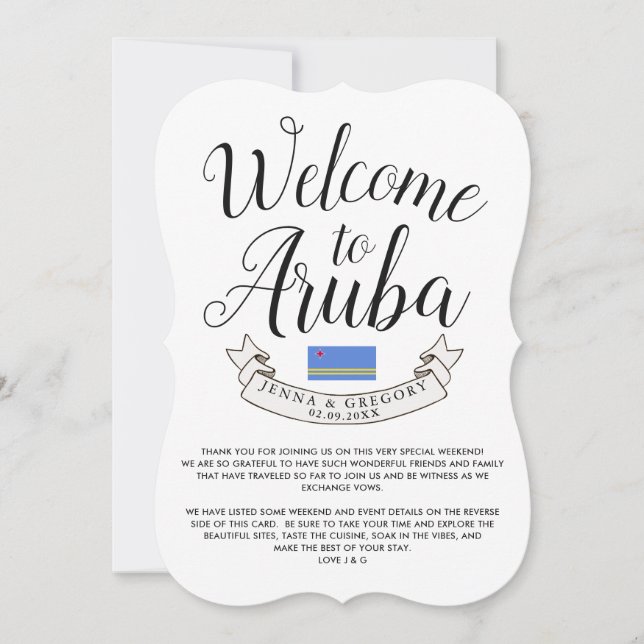 Invitación Bienvenidos a Aruba | Personalizado de bodas de de (Anverso)