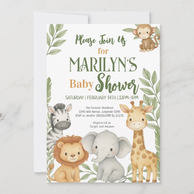 Invitación Bienvenidos a Baby Shower Baby Animals (Anverso)