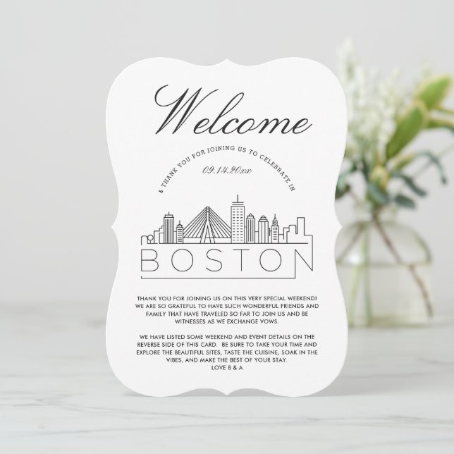 Invitación Bienvenidos a Boston | Detalles de los invitados (Anverso de pie)