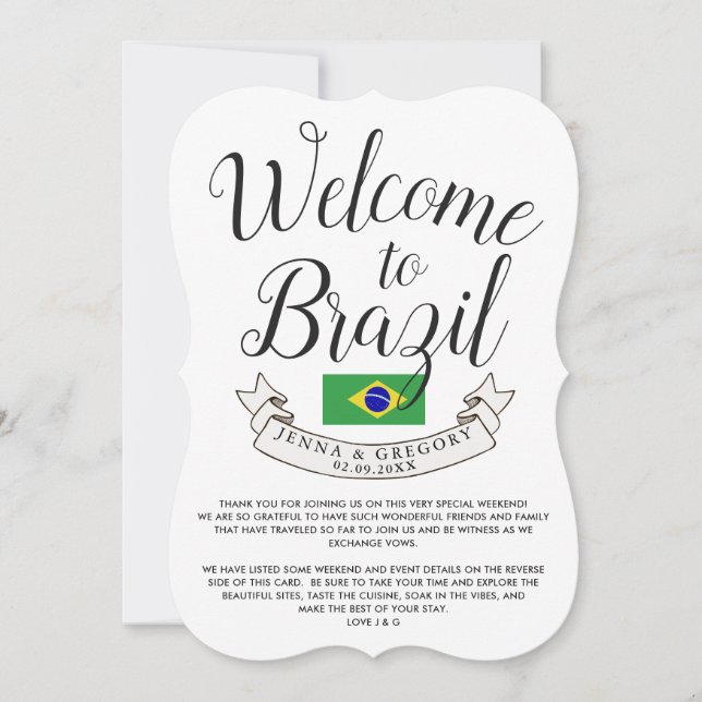 Invitación Bienvenidos a Brasil | Personalizado de boda de de (Anverso)