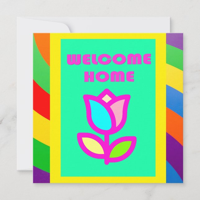 INVITACIÓN BIENVENIDOS A CASA CON SILLAS Y PATRÓN DE FLORES (Anverso)