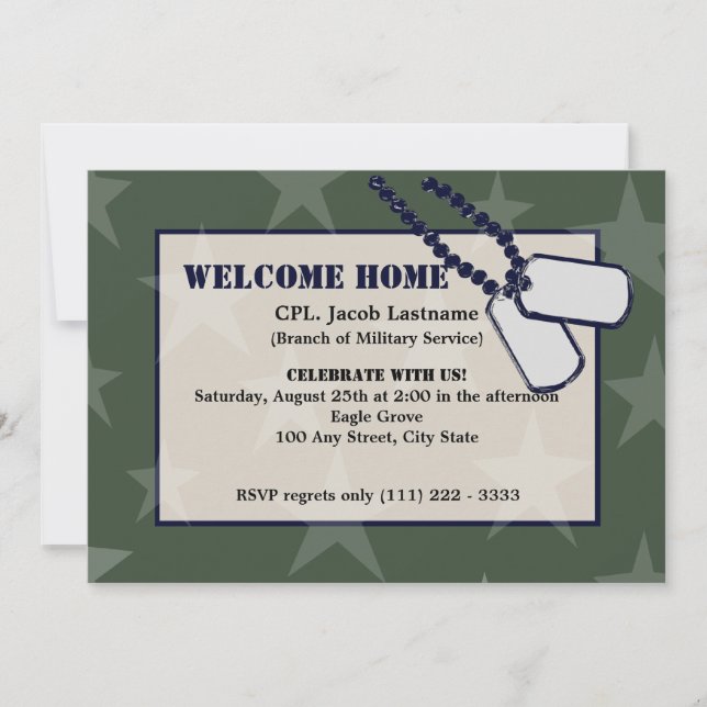 Invitación Bienvenidos a casa Estrellas verdes militares y et (Anverso)