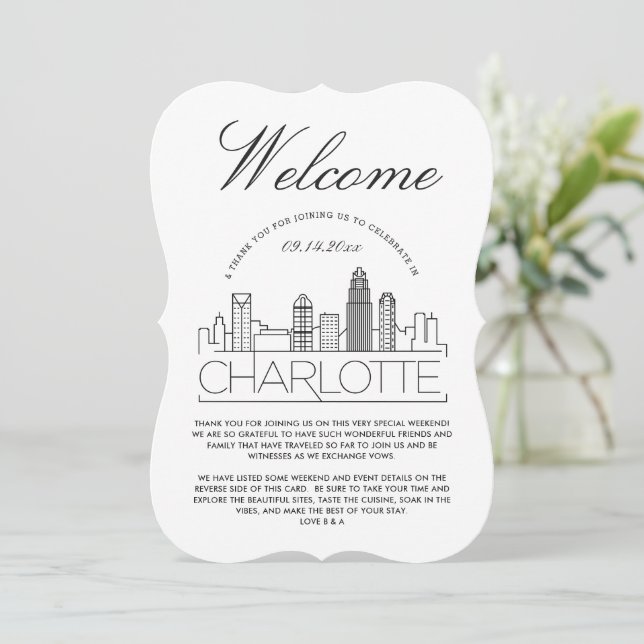Invitación Bienvenidos a Charlotte | Detalles de Invitados In (Anverso de pie)