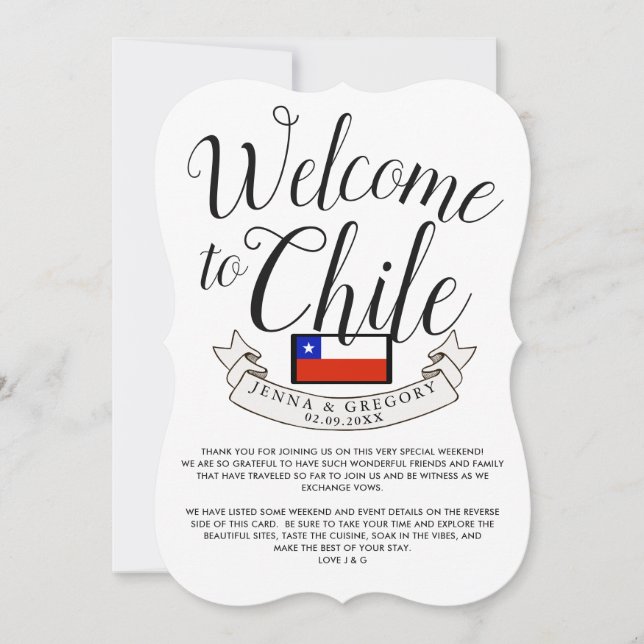 Invitación Bienvenidos a Chile | Personalizado de bodas de de (Anverso)