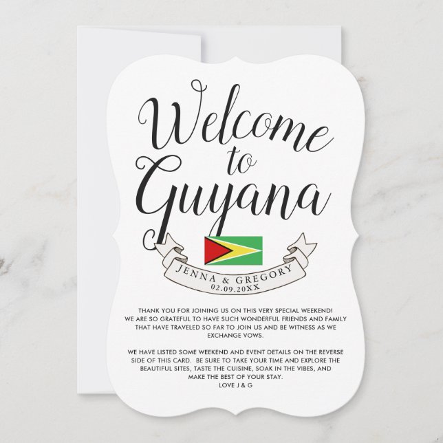 Invitación Bienvenidos a Guyana | Personalizado de bodas de d (Anverso)