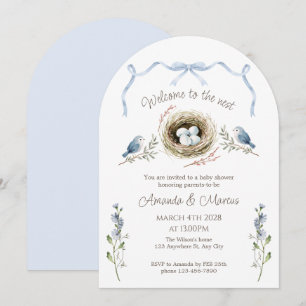 Invitación Bienvenidos a la ducha de bebé Cinta Azul del Nido