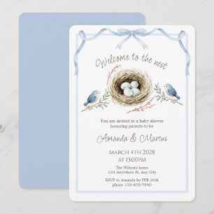 Invitación Bienvenidos a la ducha de bebé Cinta Azul del Nido
