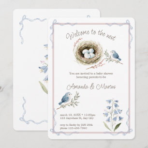 Invitación Bienvenidos a la Ducha de Bebé Nest Bluebell