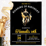 Invitación Bienvenidos a la Roaring 20 18th Birthday Party<br><div class="desc">La invitación a la fiesta de cumpleaños moda Roaring 20 incluye un chica flapper bailando en el centro. La llamativa combinación de colores negro,  dorado y blanco seguramente generará emoción cuando los huéspedes reciban su invitación.</div>