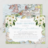 Bienvenidos Al Baby Shower De World Floral Map Blu