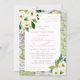 Invitación Bienvenidos Al Baby Shower Rosa Del Mapa Floral Mu
