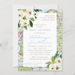 Invitación Bienvenidos Al Baby Shower World Floral Map