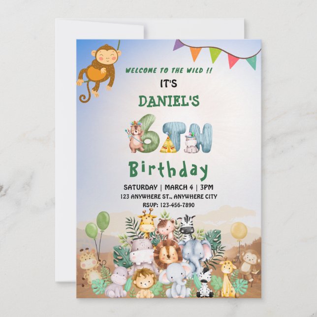 Invitación Bienvenidos Al Cumpleaños Del Zoológico Safari Inf (Anverso)