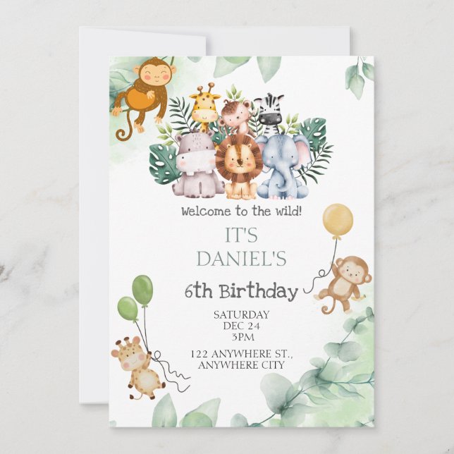 Invitación Bienvenidos Al Cumpleaños Del Zoológico Safari Inf (Anverso)