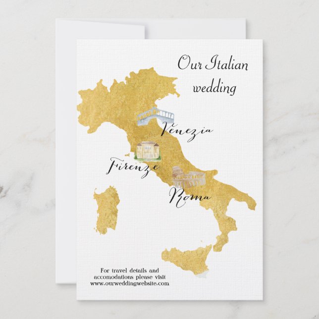 Invitación Bienvenidos al Mapa de Boda de Destino Italia (Anverso)