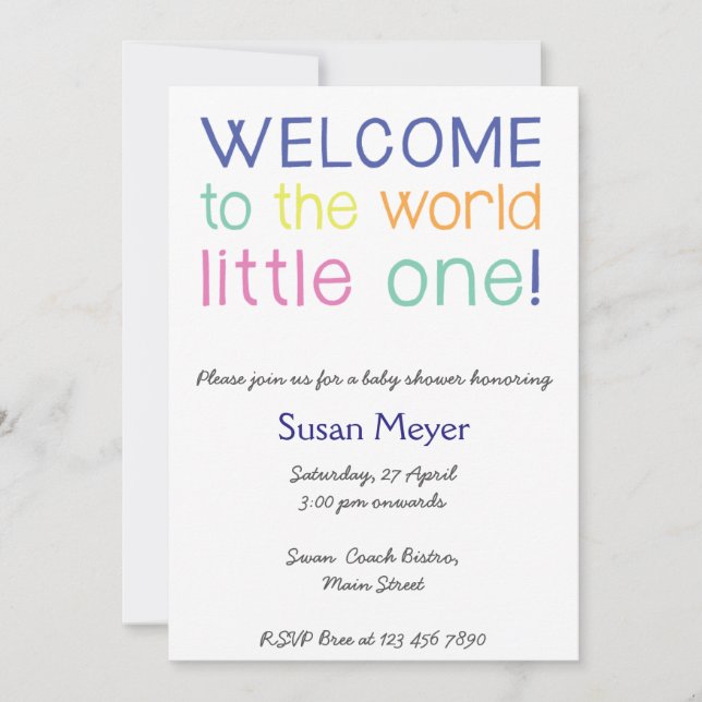 Invitación Bienvenidos al mundo, una pequeña ducha de bebé in (Anverso)
