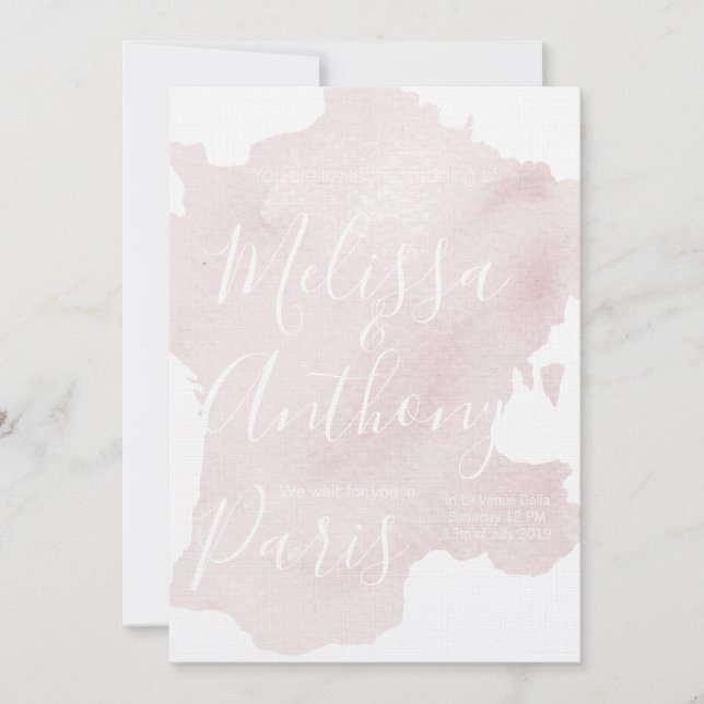 Invitación Bienvenue France Watercolor Destination Wedding (Anverso)