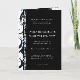 Invitación Bifold Floral Vintage de Boda en Blanco y Negro