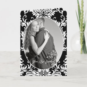 Invitación Bifoliar de boda con foto floral en blanco y negro