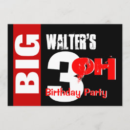 Invitación Big 30 cumpleaños blanco rojo moderno W1711