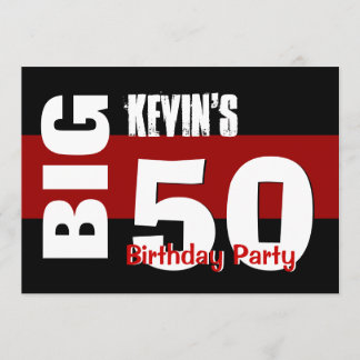 Invitación Big 50 Nacimiento blanco rojo moderno W1709